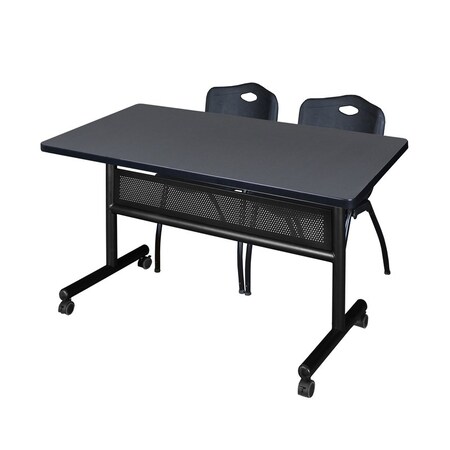 Kobe Rectangle Mobile table, 48" W, 29" H, Laminate Top, Gray MKFTM4830GY47BK